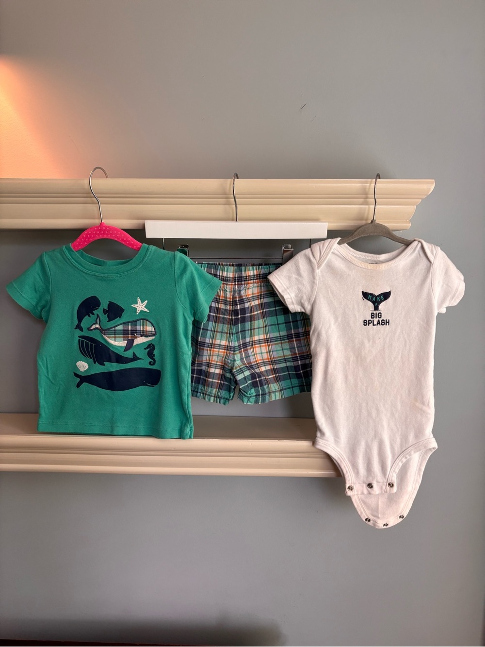 Carter's Three Piece Set of Baby Tee with Starfish, Matching Shorts and Onesie